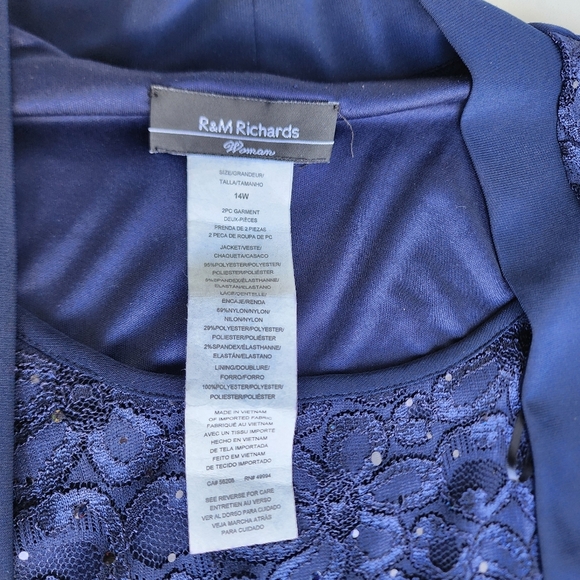 R&M Richards Women's Navy Blue Top  Sparkle Elegant Stretch 3/4 Sleeve Sz 14W - Picture 7 of 12